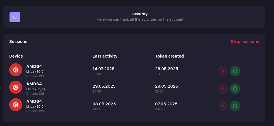Token generation interface